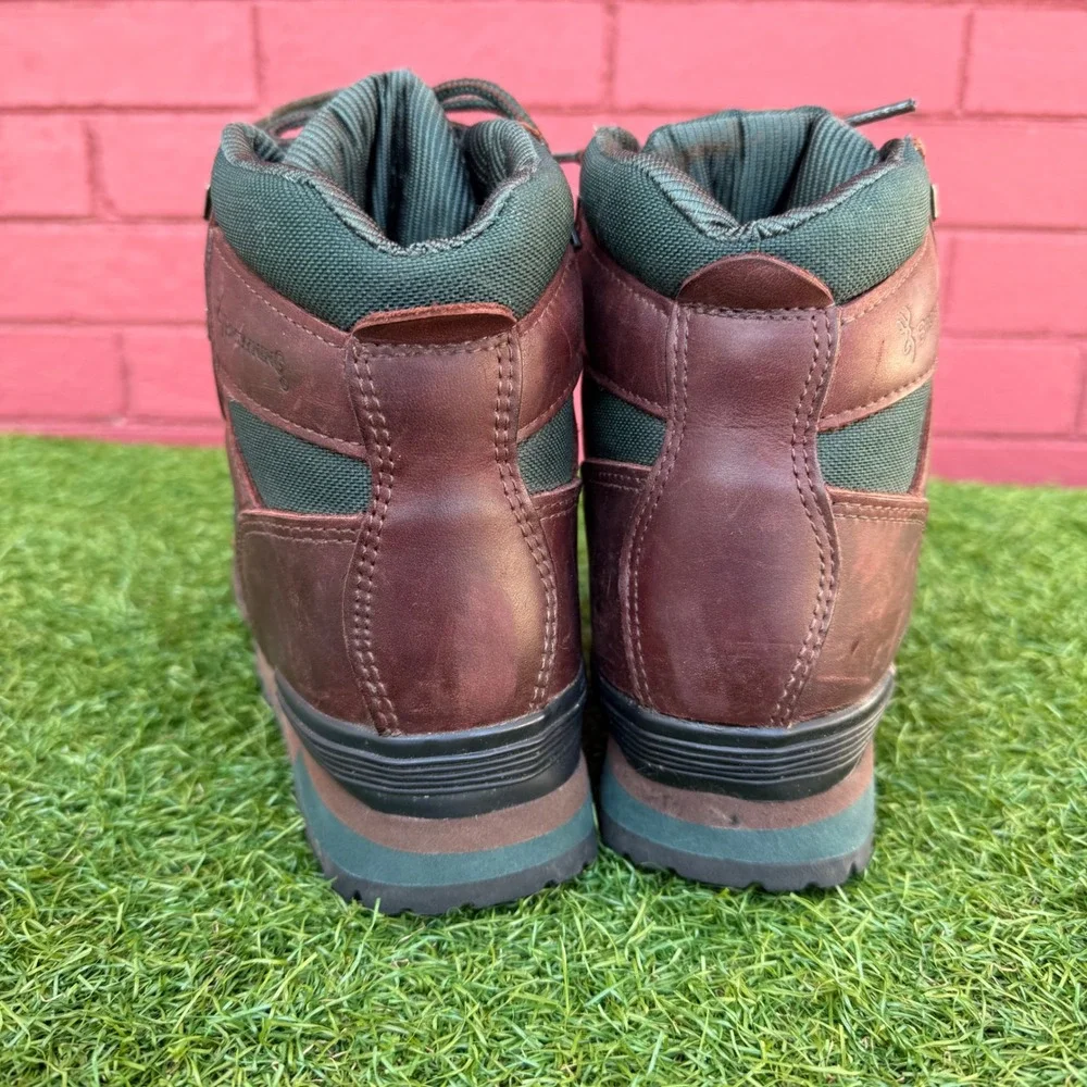 Vtg Browning Mens Hiking Hunting Boots Size 7.5 Leather Green Canvas Gorpcore